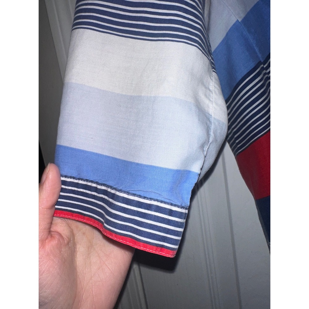 Talbots Womens Medium Striped Popover Tunic‎ Blouse Red Blue White 3/4 Sleeve - Picture 5 of 7
